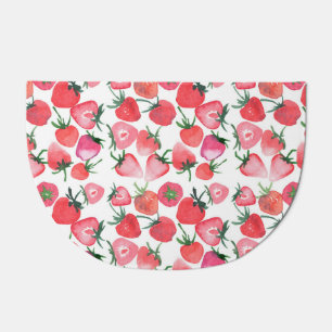 Juicy Red Strawberries Watercolor Pattern Doormat