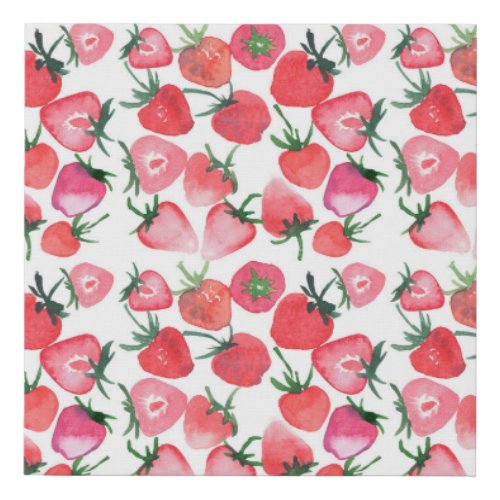 Juicy Red Strawberries Watercolor Pattern Faux Canvas Print