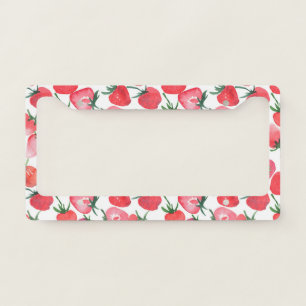 Juicy Red Strawberries Watercolor Pattern License Plate Frame