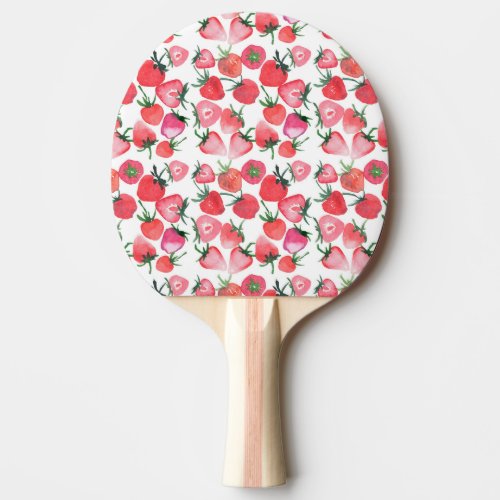 Juicy Red Strawberries Watercolor Pattern Ping Pong Paddle