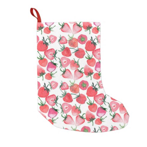 Juicy Red Strawberries Watercolor Pattern Small Christmas Stocking