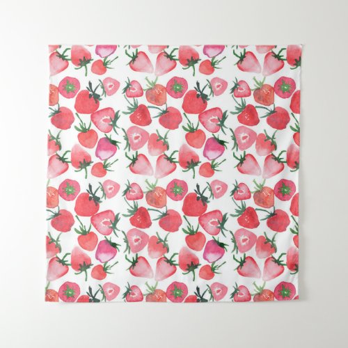 Juicy Red Strawberries Watercolor Pattern Tapestry