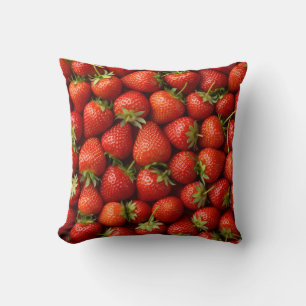 Juicy Red Strawberry Patch Throw Pillow