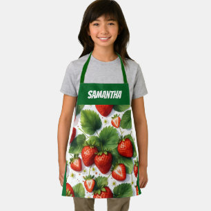 Juicy Ripe Fresh Strawberries With Green Leaves Apron
