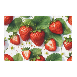 Juicy Ripe Fresh Strawberries With Green Leaves Placemat