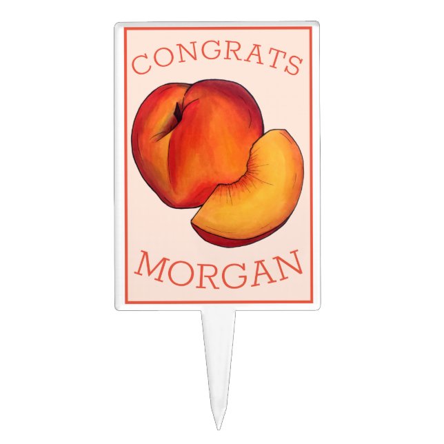 Juicy Ripe Summer Peach Peaches Congratulations Cake Topper (Front)