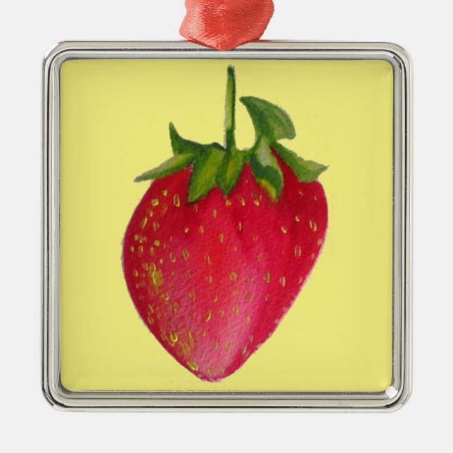 Juicy Strawberry fruit watercolour macro art Metal Ornament (Front)