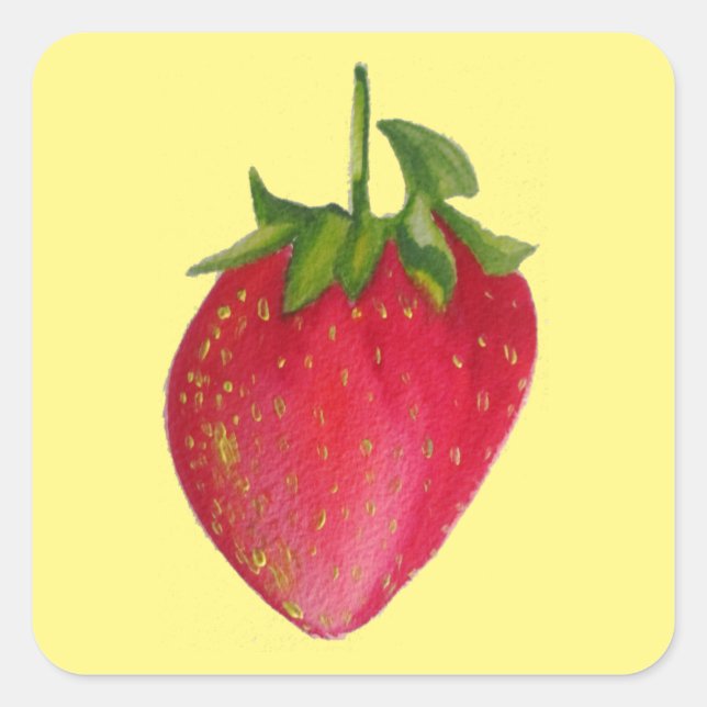 Juicy Strawberry fruit watercolour macro art Square Sticker (Front)