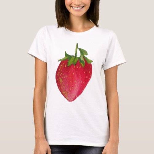 Juicy Strawberry fruit watercolour macro art T_Shirt