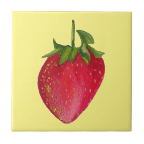 Juicy Strawberry fruit watercolour macro art Tile