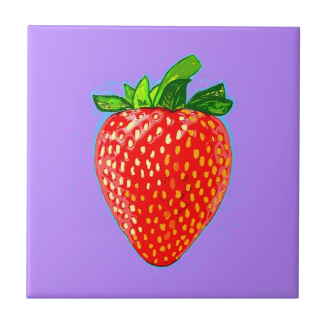 Juicy Strawberry in Pop Art Style  Ceramic Tile (Front)