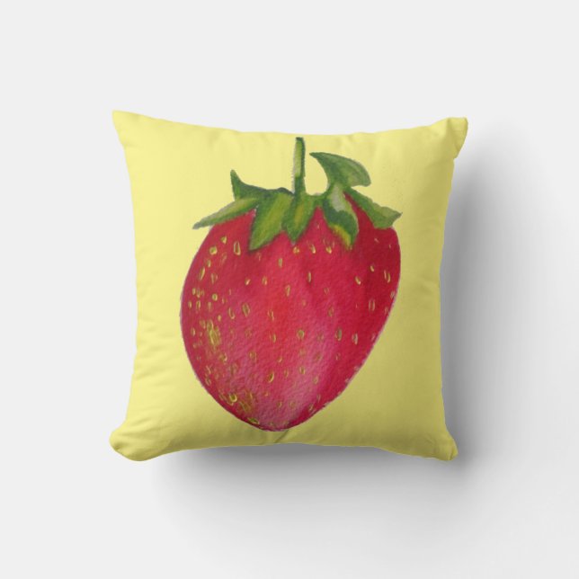 Juicy Strawberry watercolour macro fruit pop art Throw Pillow (Front)