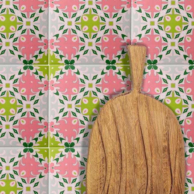 Juicy Summer Green And Watermelon Pink Pattern Ceramic Tile (Creator Uploaded)