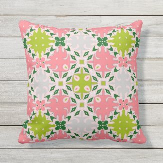 Juicy Summer Green And Watermelon Pink Pattern Outdoor Pillow