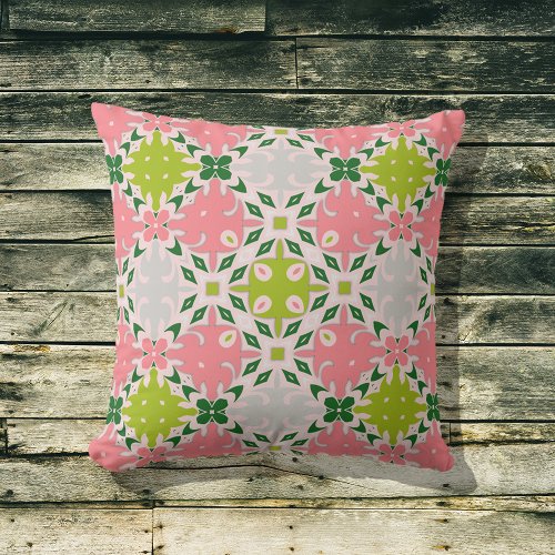 Juicy Summer Green And Watermelon Pink Pattern Outdoor Pillow