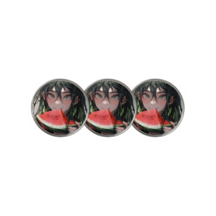 Juicy Summer Watermelon Anime Girl Golf Ball Marker