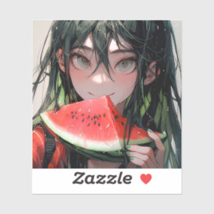 Juicy Summer Watermelon Anime Girl Sticker