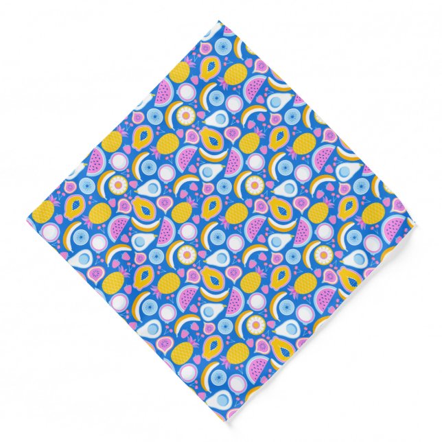 Juicy tropical fruits - Blue background Bandana (Front)