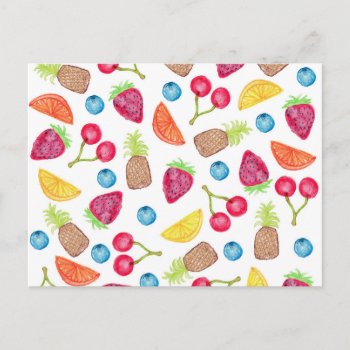 Juicy Watercolor Hand Painted Fruit Pattern Postcard by BlackStrawberry_Co at Zazzle