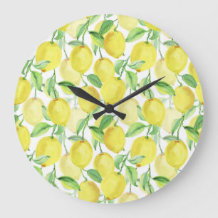 Juicy Watercolor: Vibrant Lemon Painting Large Clock