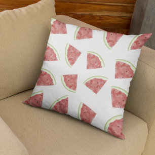 Juicy watercolor watermelon fruit summer pattern throw pillow