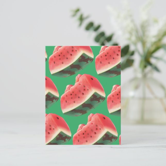 Juicy Watermelon Pattern: Summer Fruit Design Announcement Postcard (Standing Front)