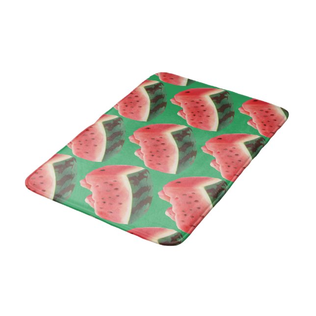 Juicy Watermelon Pattern: Summer Fruit Design Bath Mat (Angled)