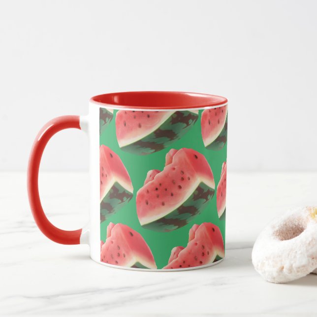 Juicy Watermelon Pattern: Summer Fruit Design Mug (With Donut)
