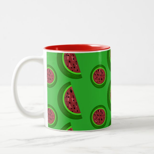 Juicy Watermelon Rind Green Summer  Two-Tone Coffee Mug (Left)