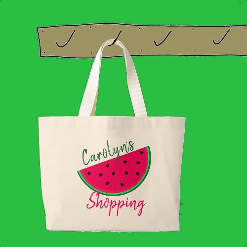 Juicy Watermelon shopping bag your name Large Tote Bag