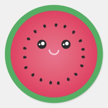 Juicy Watermelon Slice Cute Kawaii Funny Foodie Classic Round Sticker by littleteapotdesigns at Zazzle