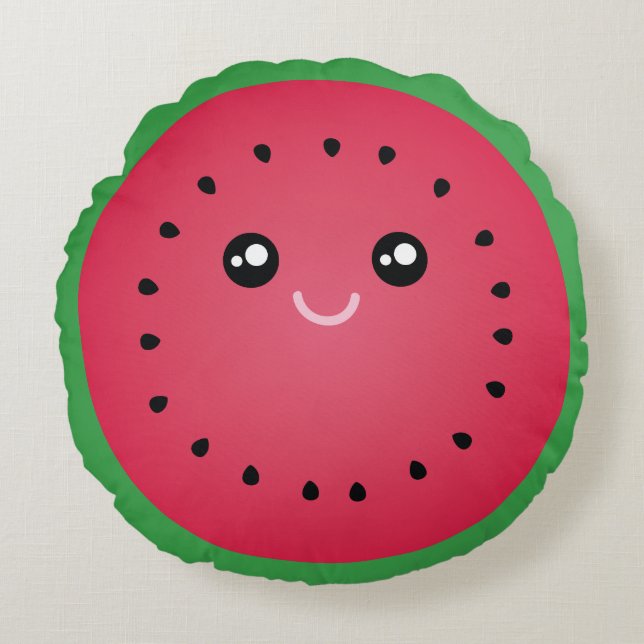 Juicy Watermelon Slice Cute Kawaii Funny Foodie Round Pillow (Front)