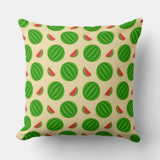 Juicy Whole and Sliced Watermelons Throw Pillow (Front)