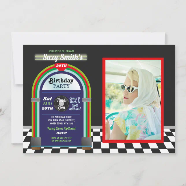 Jukebox Birthday Diner Fifties Retro Photo 1950s Invitation | Zazzle