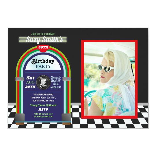 Jukebox Birthday Diner Fifties Retro Photo 1950s Invitation | Zazzle.com