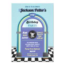 Jukebox Birthday Music Blue Diner Fifties Retro Invitation