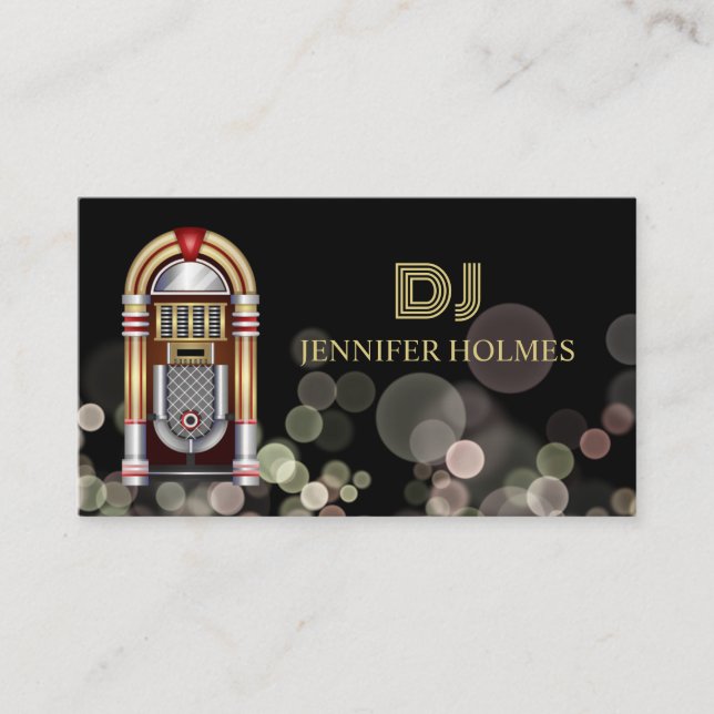 Jukebox Bokeh Light DJ Black Business C Business Card (Front)