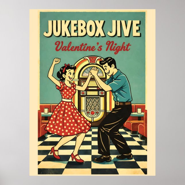 Jukebox Jive Valentine's Night Retro 50s Dance Poster (Front)