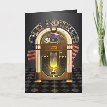 Jukebox Old Rocker Customizable Greetings Card by Specialeetees at Zazzle