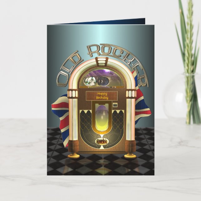 Jukebox Old Rocker UK Customizable Greetings Card (Front)