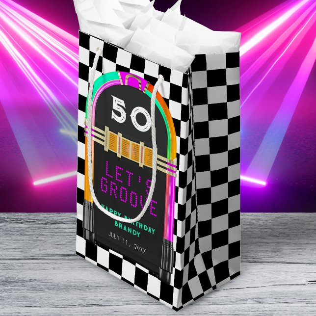 Jukebox Retro Checkerboard 50th Birthday Party Small Gift Bag (Jukebox Retro Checkerboard 50th Birthday Party Small Gift Bag
)