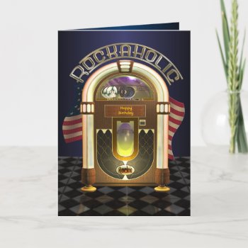 Jukebox Rockaholic Customizable Greetings Card by Specialeetees at Zazzle