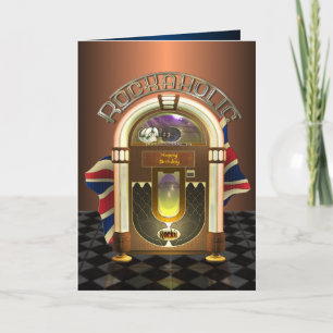 Jukebox Rockaholic UK Customizable Greetings Card