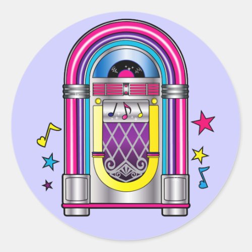 Jukebox with Stars and Notes Classic Round Sticker