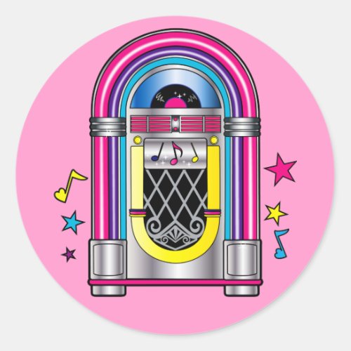 Jukebox with Stars and Notes Classic Round Sticker