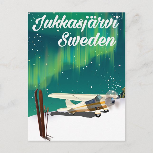 Jukkasjärvi Sweden Northern lights vacation poster Postcard (Front)