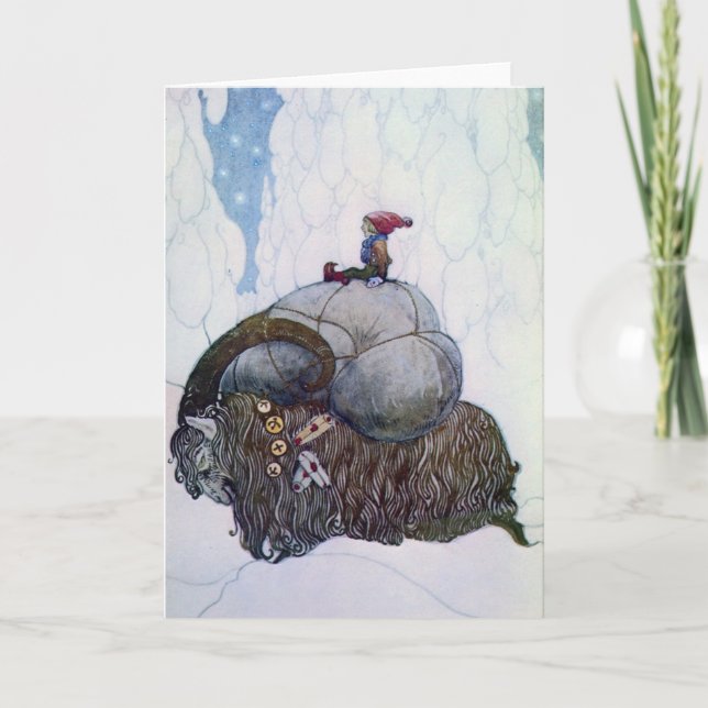 Julbocken Riding Yule Goat Holiday Card (Front)