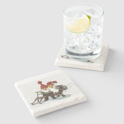 Julenisse Friends Sledding Stone Coaster