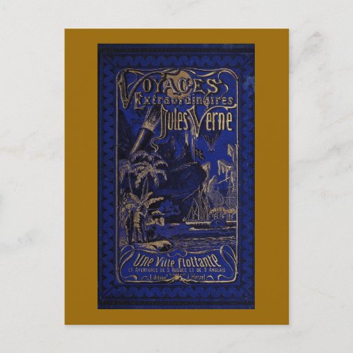 Jules Verne A Floating City Antique Book Cover Postcard