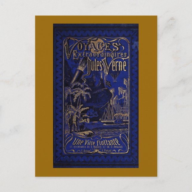 Jules Verne A Floating City Antique Book Cover Postcard (Front)